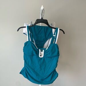 Cupshe Teal Tankini with White Accents Size Medium NWT